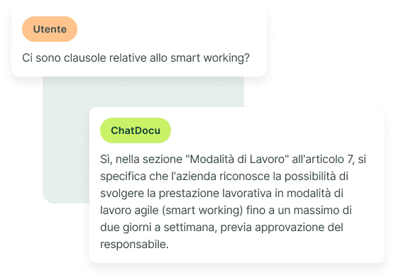Chat con domanda sullo smart working e risposta del sistema
